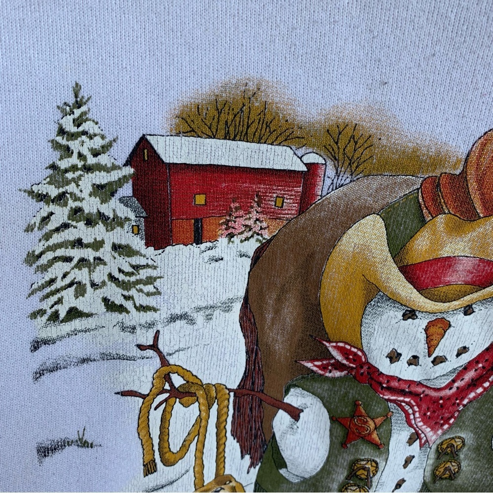 Vintage Winter Snowman Horse Dogs Crewneck Sweatshirt Adult XL 90s Sweater Snow - Picture 7 of 11